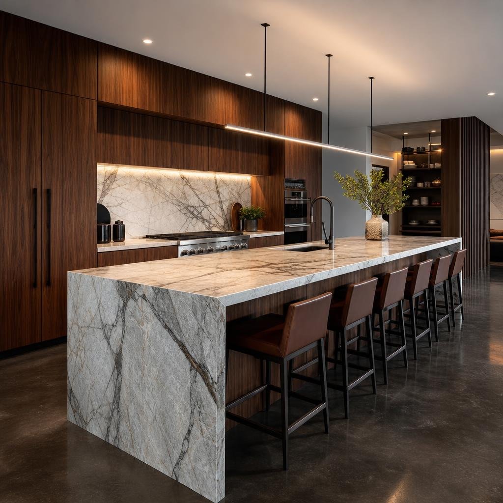 Monolithic Kitchen Island — Taj Mahal Quartzite in Highland Park, TX